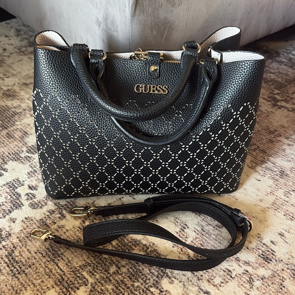 Guess Black Amara Satchel Bag